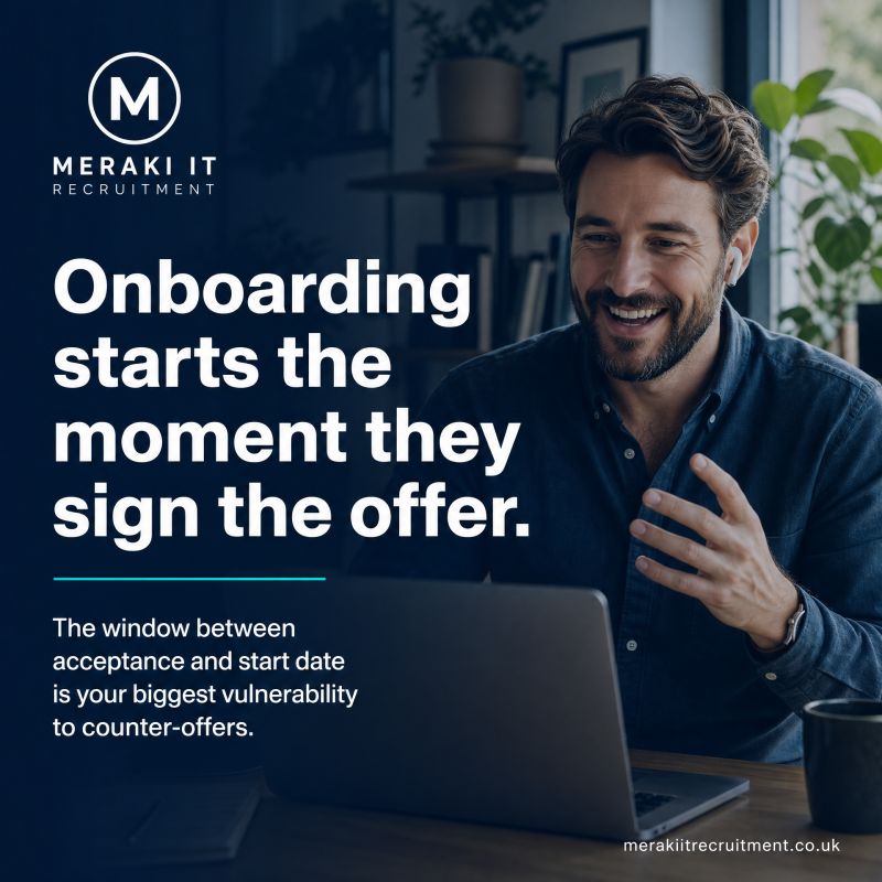Meraki onboarding creative with the headline Onboarding starts the moment they sign the offer.